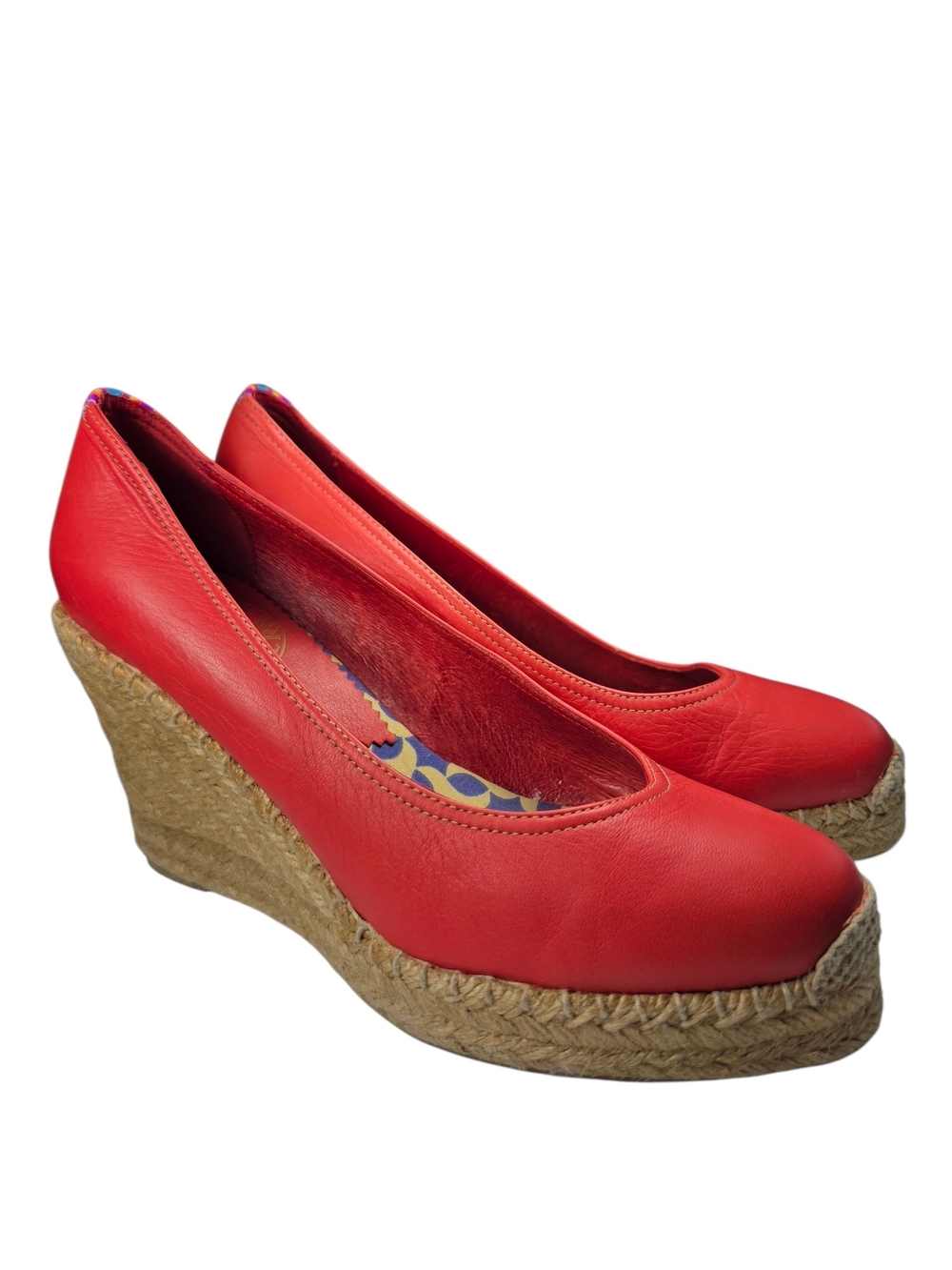 Penelope Chilvers Scoop WMNs 37 Leather Red Wedge Espadrille Pumps Made In Spain